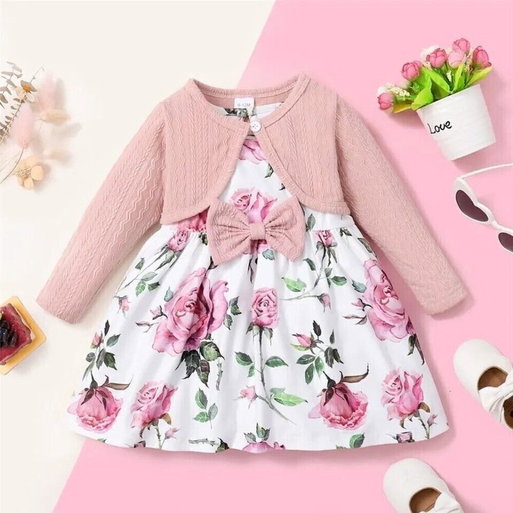 Girls Party Clothing Set, Long Sleeve Coat, Pink, Size 6-9 Months